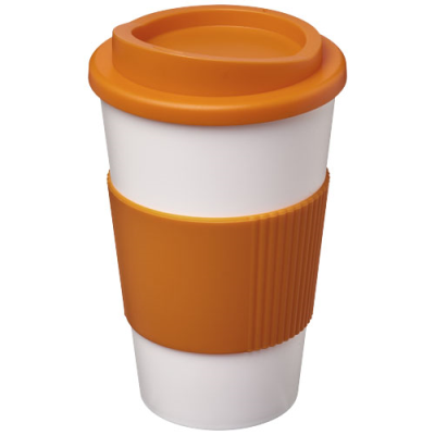 AMERICANO® 350 ML THERMAL INSULATED TUMBLER with Grip in White & Orange