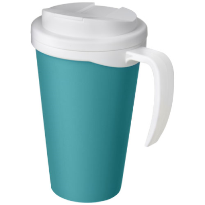 AMERICANO® GRANDE 350 ML MUG with Spill-Proof Lid in Aqua Blue & White