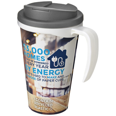 BRITE-AMERICANO® GRANDE 350 ML MUG with Spill-Proof Lid in White & Grey