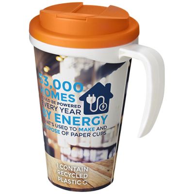 BRITE-AMERICANO® GRANDE 350 ML MUG with Spill-Proof Lid in White & Orange