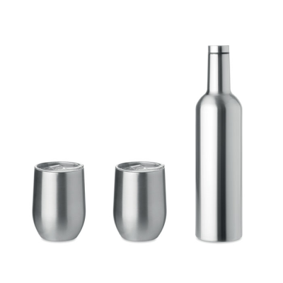 DOUBLE WALLED BOTTLE & MUG SET in Matt Silver