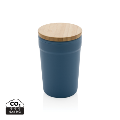 GRS CERTIFIED RECYCLED PP MUG with Bamboo Lid in Blue