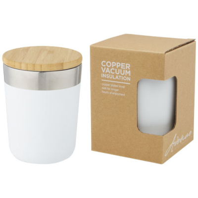 LAGAN 300 ML COPPER VACUUM THERMAL INSULATED STAINLESS STEEL METAL TUMBLER with Bamboo Lid in White