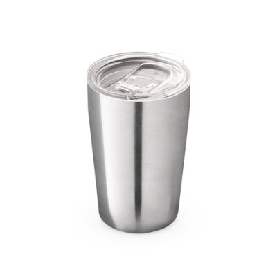 SLIDER STAINLESS STEEL METAL TRAVEL CUP 380 ML in Satin Silver