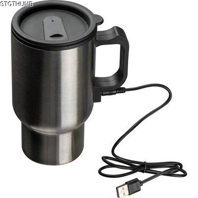 STAINLESS STEEL METAL MUG with USB Heatfunction in Silvergrey