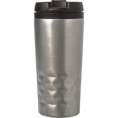 THE TOWER - STAINLESS STEEL METAL DOUBLE WALLED TRAVEL MUG (300ML) in Silver