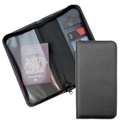 BLACK ZIP TRAVEL WALLET with One Clear Transparent Pocket & One Material Pocket with Card Slots