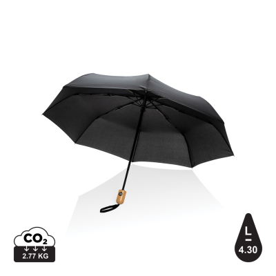 21 INCH IMPACT AWARE™ RPET 190T BAMBOO AUTO OPEN & CLOSE UMBRELLA in Black