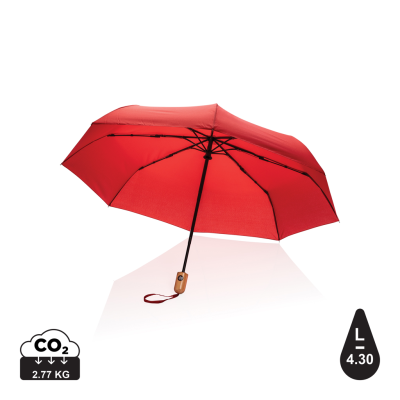 21 INCH IMPACT AWARE™ RPET 190T BAMBOO AUTO OPEN & CLOSE UMBRELLA in Red