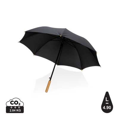 23 INCH IMPACT AWARE™ RPET 190T AUTO OPEN BAMBOO UMBRELLA in Black