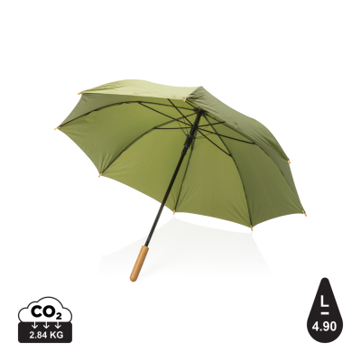 23 INCH IMPACT AWARE™ RPET 190T AUTO OPEN BAMBOO UMBRELLA in Green