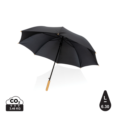 27 INCH IMPACT AWARE™ RPET 190T AUTO OPEN BAMBOO UMBRELLA in Black