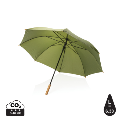 27 INCH IMPACT AWARE™ RPET 190T AUTO OPEN BAMBOO UMBRELLA in Green