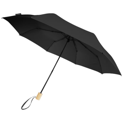 BIRGIT 21 FOLDING WINDPROOF RECYCLED PET UMBRELLA in Solid Black