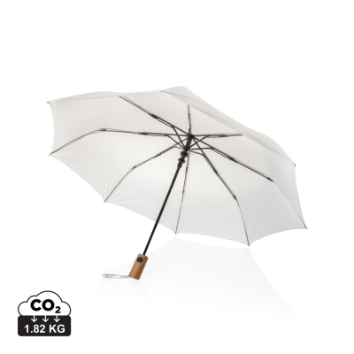 KAYCEY 21 INCH AWARE™ RPET ACACIA WOOD MINI AUTO OPEN UMBRELLA in Beige