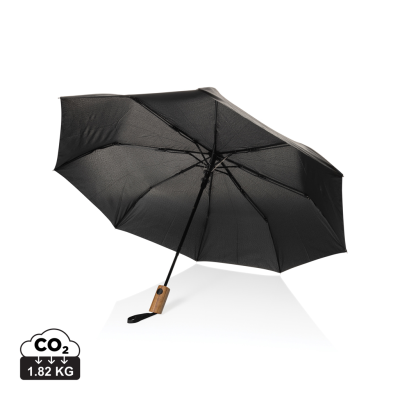 KAYCEY 21 INCH AWARE™ RPET ACACIA WOOD MINI AUTO OPEN UMBRELLA in Black