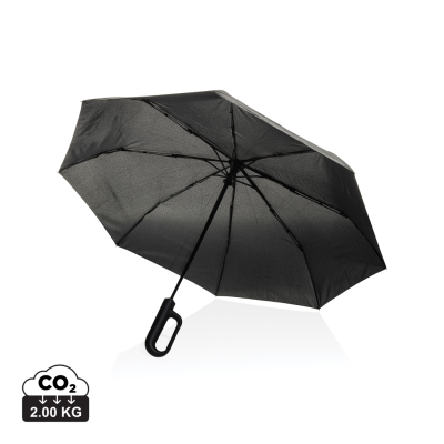 YARA 21 INCH AWARE™ RPET SOLID COLOUR UMBRELLA with Carabiner in Black