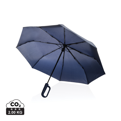 YARA 21 INCH AWARE™ RPET SOLID COLOUR UMBRELLA with Carabiner in Navy