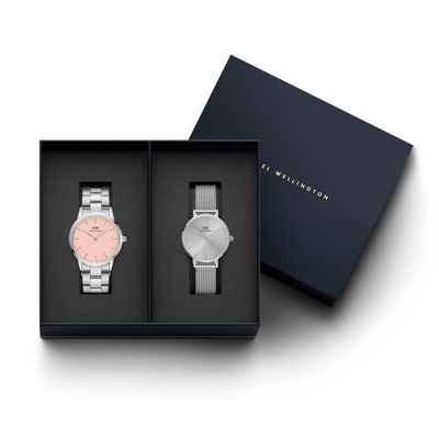 WATCH ICONIC LINK SILVER&PASTEL-PINK D36 + PETITE UNITONE SILVER D28