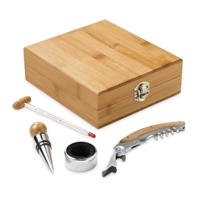 CABERNET BAMBOO AND ZINC WINE SET in Natural